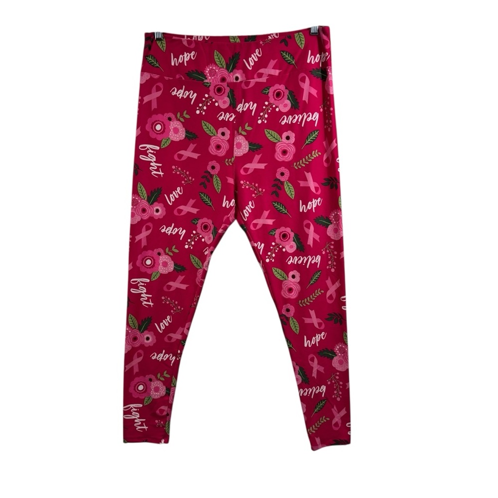 Lularoe Leggings BCA Breast Cancer Awareness Ribbon Floral TC2 (fit sizes 18+)